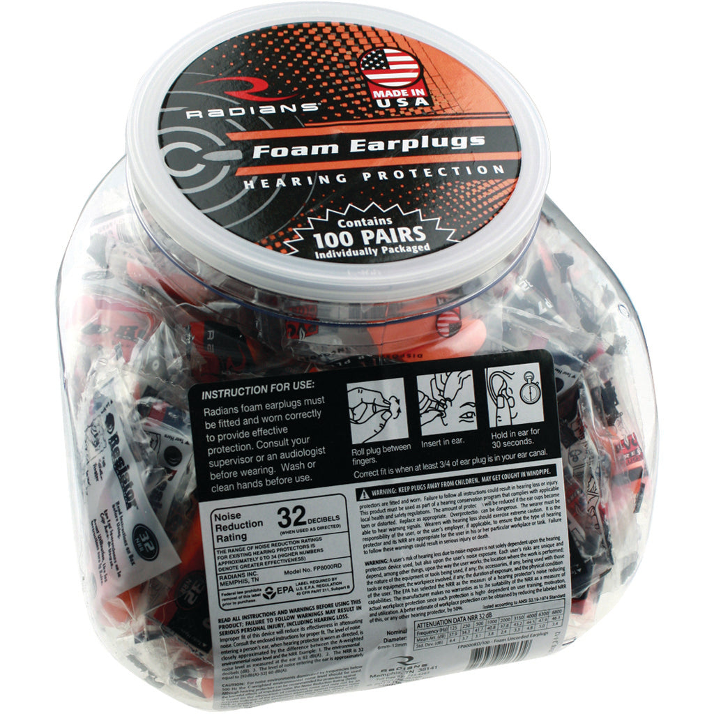 Radians Resistor 32 Foam Ear Plugs Uncorded Orange 100 pr. Jar | Radians