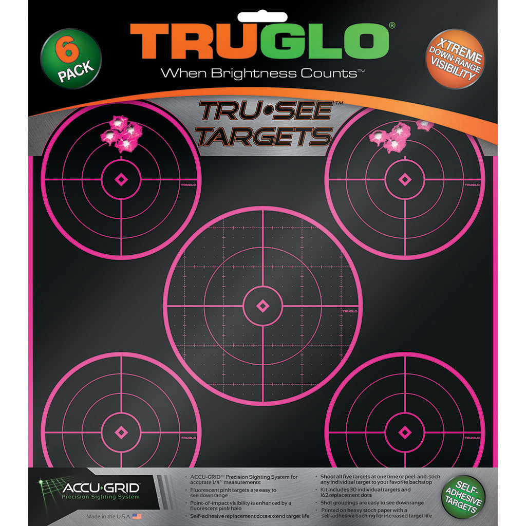 TruGlo TruSee Splatter 5-Bullseye Target Pink 12x12 6 pk. | TruGlo