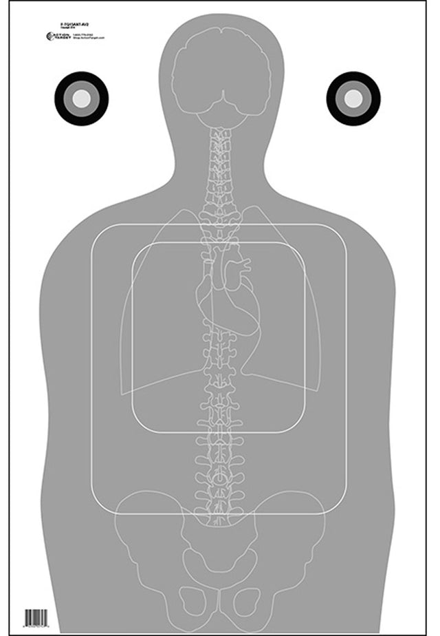 Action Target FTQ15ANTAV2100 Qualification Silhouette/Vitals Paper 23" x 35" Gray/White 100 Per Box