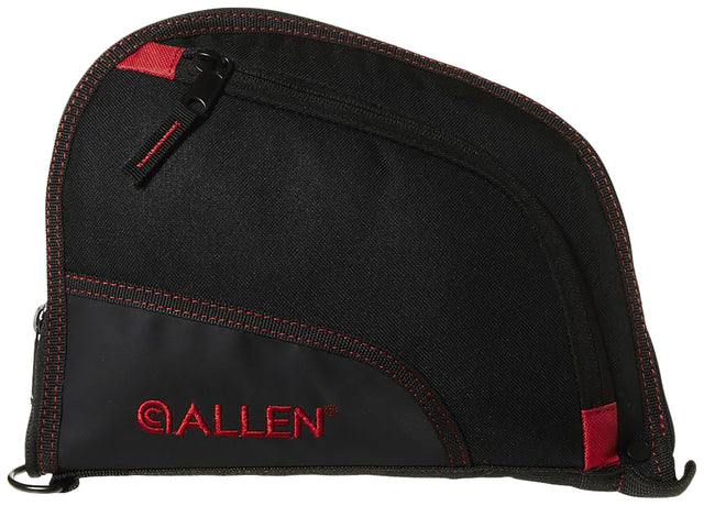 Allen 7738 Auto-Fit Handgun Case Black Endura w/Red Trim, Foam Padding, Knit Lining, Mag Sleeve, Storage Pocket & Lockable Zipper 9" L