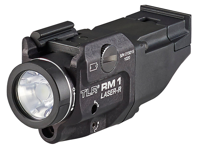Streamlight 69446 TLR-1 RM w/Laser Black Anodized Aluminum, 500 Lumens White LED Bulb/Red Laser, 210 Meters Beam, Picatinny Rail Mount