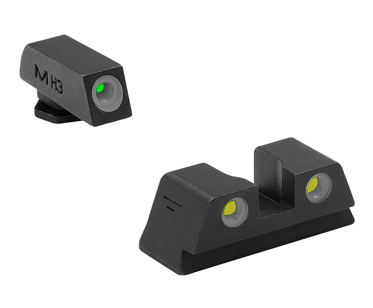Meprolight USA 102203201 Tru-Dot Green Tritium White Outline Front Sight-Yellow Tritium White Outline Rear Sight Glock 42/43/43X/48