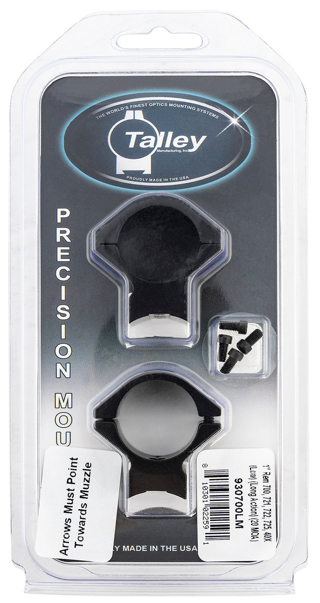 Talley 930700LM Scope Mount/Ring Combo Black Anodized Aluminum 1" Tube Remington 700/721/722/725/40X Low Rings Long Action 20 MOA