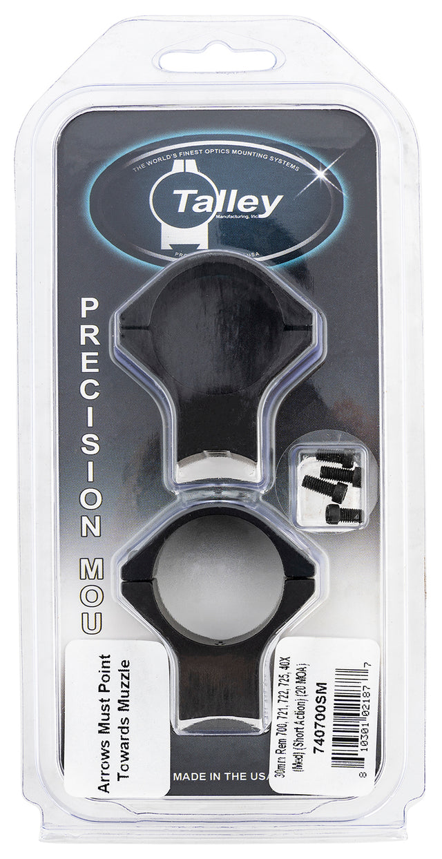 Talley 740700SM Scope Mount/Ring Combo Black Anodized Aluminum 30mm Tube Remington 700/721/722/725/40X Medium Rings Short Action 20 MOA