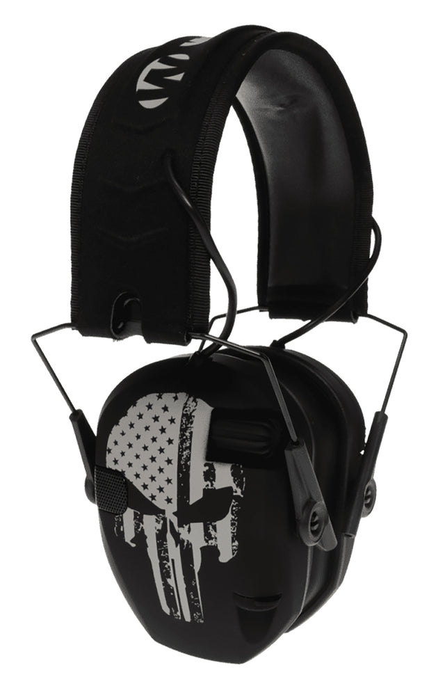 Walker's WPRSEMFSPUN Razor Slim Electronic Freedom Muff 23 dB Over the Head Black w/Distressed Punisher Flag Polymer