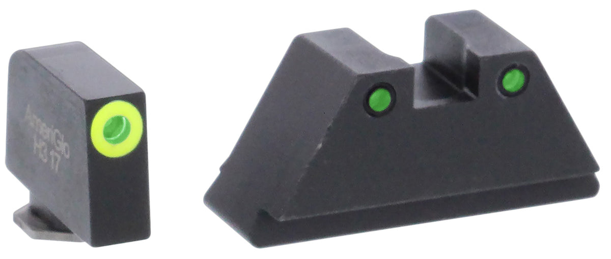 AmeriGlo GL252 Optic Compatible Sight Set for Glock XL Tall Green Tritium LumiGreen Outline Front Sight-Green Tritium Black Outline Rear Sight