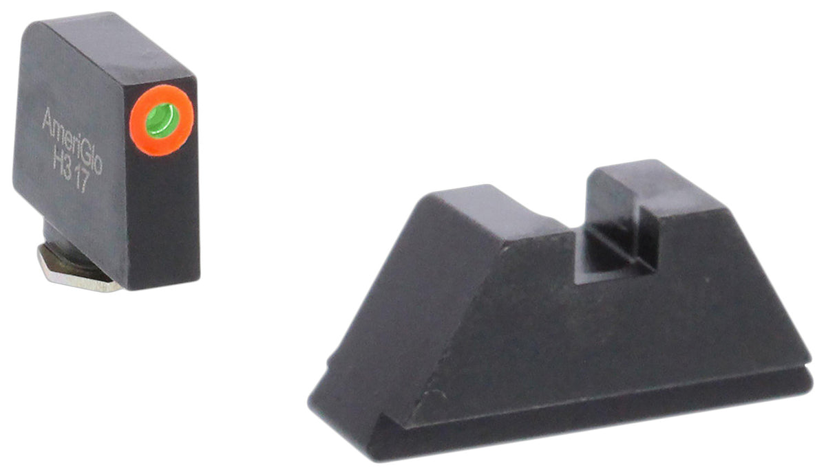 AmeriGlo GL511 Optic Compatible Sight Set for Glock XL Tall Green Tritium Orange Outline Front Sight-Green Tritium Black Rear Sight