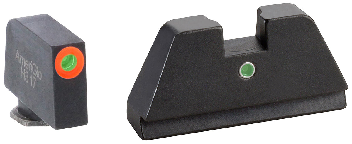 AmeriGlo GL291 Optic Compatible Sight Set for Glock XL Tall Green Tritium Orange Outline Front Sight-Green Tritium Rear Sight