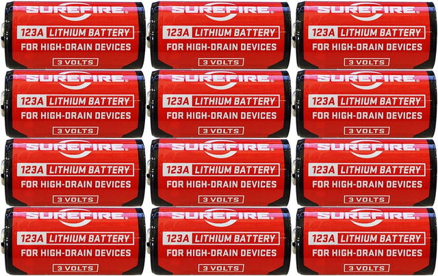 SureFire SF12ABBCS 123A Batteries Red/Black 3.0 Volts 1,550 mAh (12) Single Package Clamshell