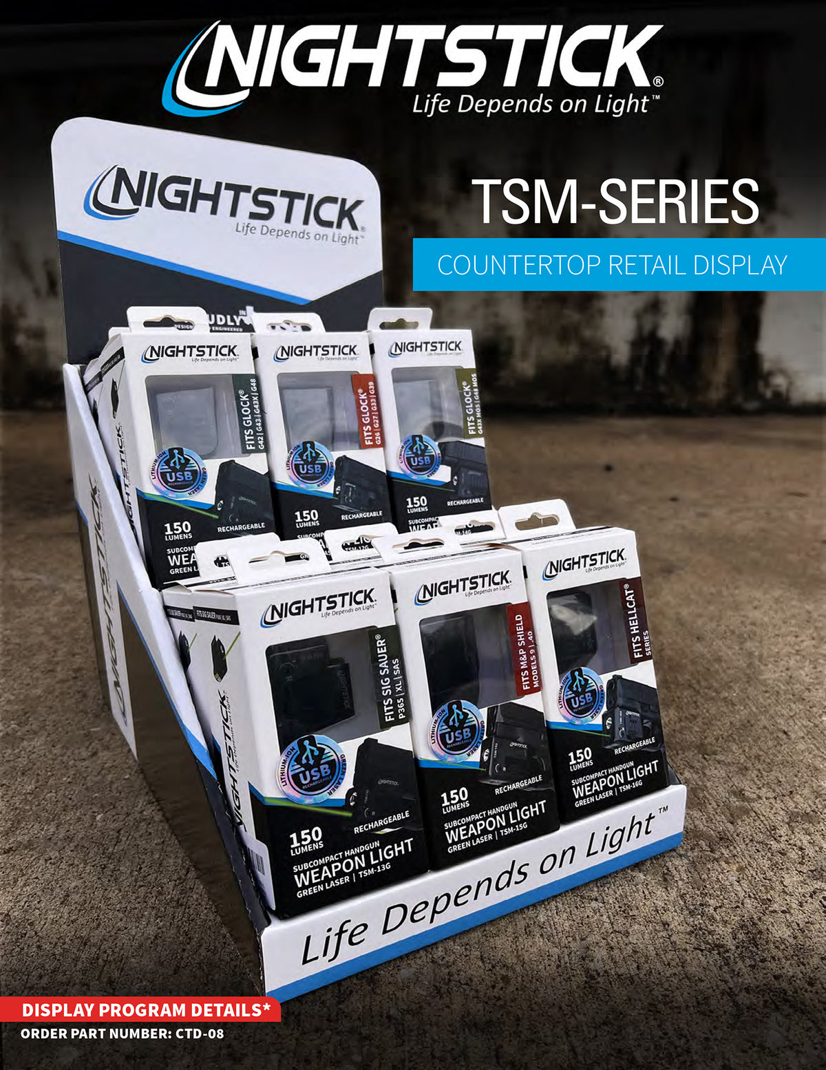 Nightstick CTD08 Counter Display 12 TSM Weapon Light w/Green Laser