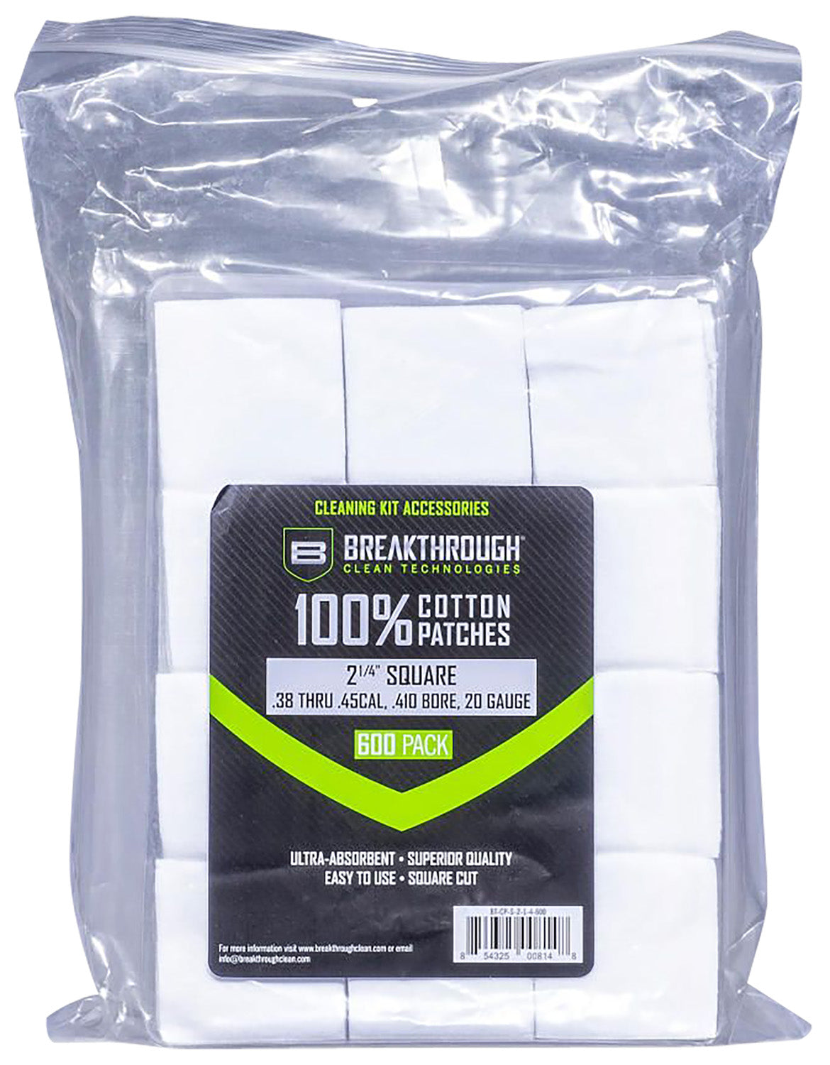 Breakthrough Clean BTCPS214600 Square Patches 38-45 Cal/.410-20 Gauge 600 pieces