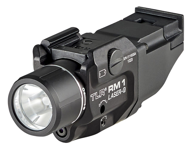 Streamlight 69444 TLR-1 RM w/Laser Black Anodized Aluminum, 500 Lumens White LED Bulb/Green Laser, 210 Meters Beam, Picatinny Rail Mount