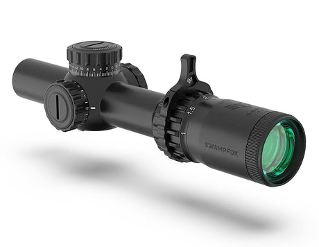 Swampfox Optics THK14241RF Tomahawk II Black 1-4x 24mm 30mm Tube Bright Fiber Optic Red Reticle | SWAMPFOX OPTICS