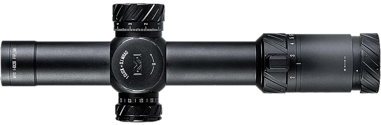 Meprolight USA 901245701 MVO Matte Black Anodized 1-8x28mm 34mm Tube, Illuminated M1 MRAD Etched Green/Red Reticle | MEPRO USA LLC