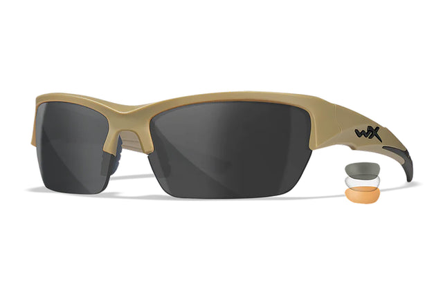 Wiley X CHVAL06T Valor Medium Smoke Gray/Clear/Light Rust Lens Polycarbonate Matte Tan Frame