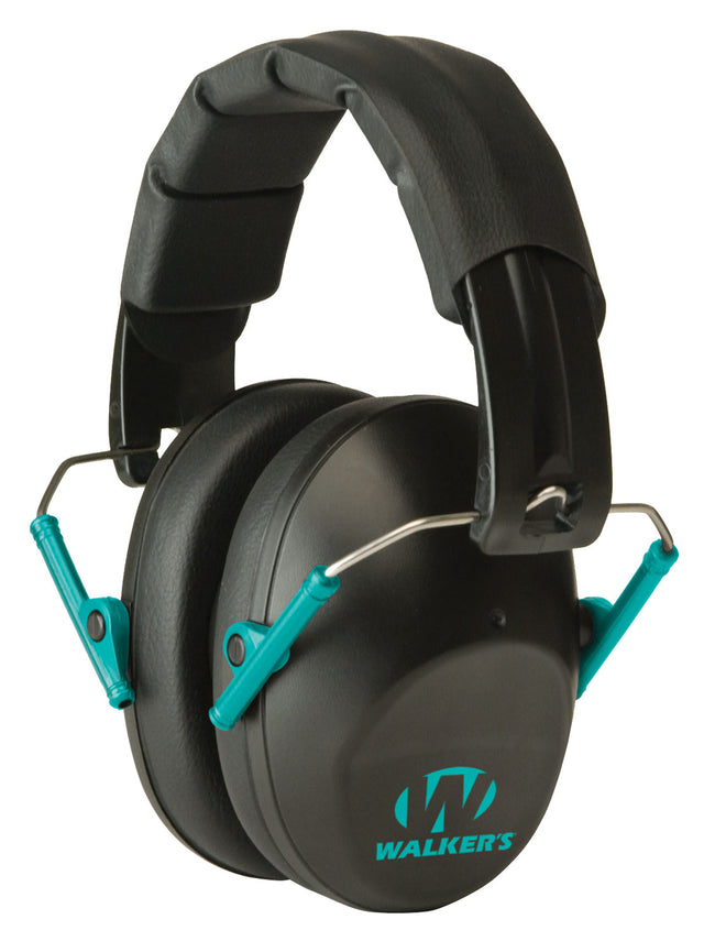 Walker's GWPFPM1BKTL Pro Low Profile Passive Muff 22 dB Over the Head Black/Teal Accent Polymer