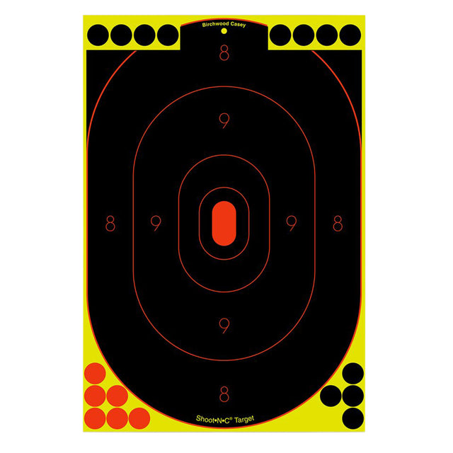 Birchwood Casey 34617 Shoot-N-C Reactive Target Self-Adhesive Paper Black/Yellow/Red 12"x18" Oval Silhouette 12 Pack