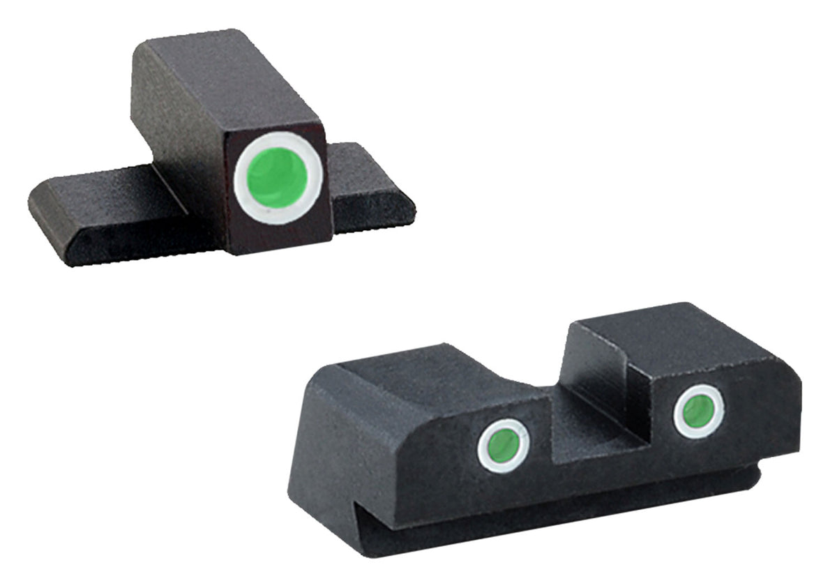 AmeriGlo XD191 Classic Tritium Sight Set for Springfield Armory XD Green Tritium White Outline Front Sight-Green Tritium White Outline Rear Sight