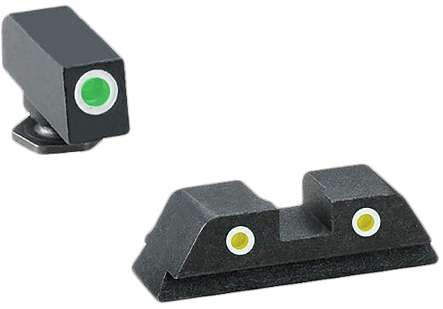 AmeriGlo GL115 Classic Tritium Sight Set for Glock Green Tritium White Outline Front Sight-Yellow Tritium White Outline Rear Sight
