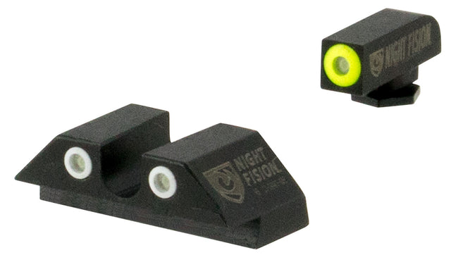 Night Fision GLK001007YGW Tritium Night Sights For Glock Green Tritium Yellow Outline Front Sight- Green Tritium White Outline Rear Sight Glock 17/17L/19/22