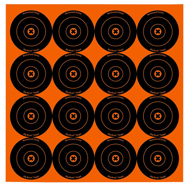Birchwood Casey 36348 Big Burst Revealing Target Self-Adhesive Paper Black/Orange 3" Bullseye 48 Pack