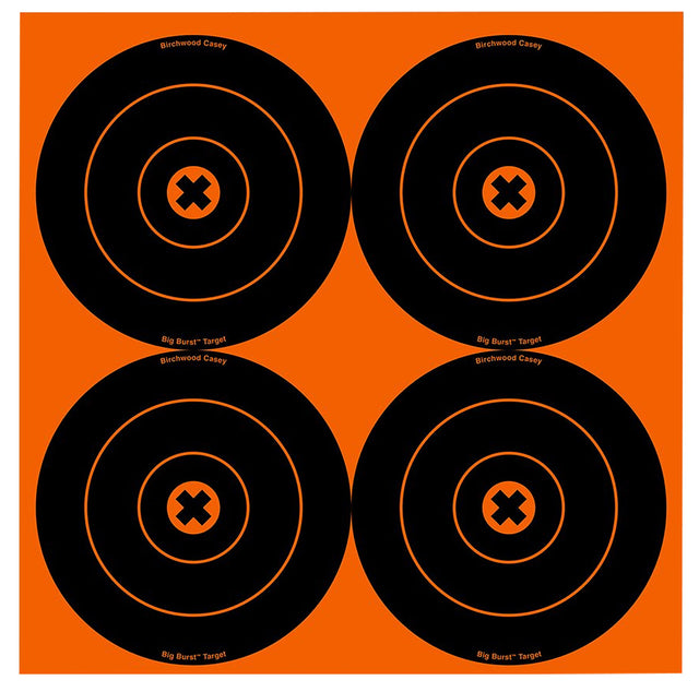 Birchwood Casey 36612 Big Burst Revealing Target Self-Adhesive Paper Black/Orange 6" Bullseye 12 Pack