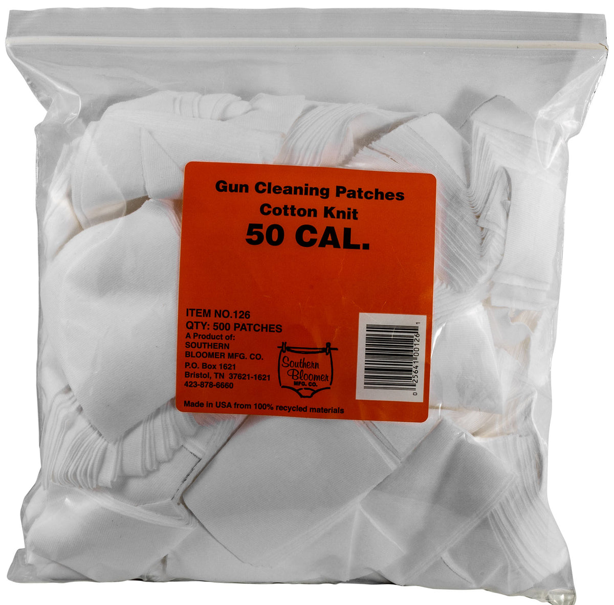 Southern Bloomer 126 Cleaning Patches 50 Cal Cotton 500 Per Pkg