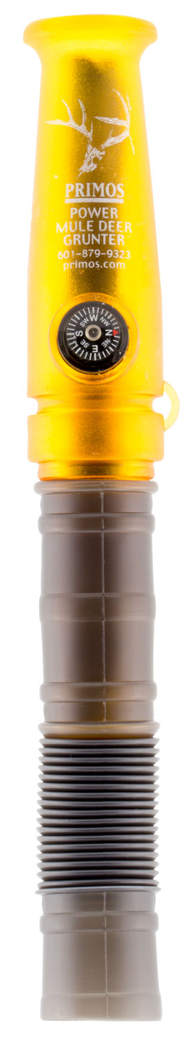 Primos 736 Power Grunter Call Double Reed Mule Deer Sounds Attracts Blacktail/Mule Deer Features Built in Compass Black/Gold | PRIMOS