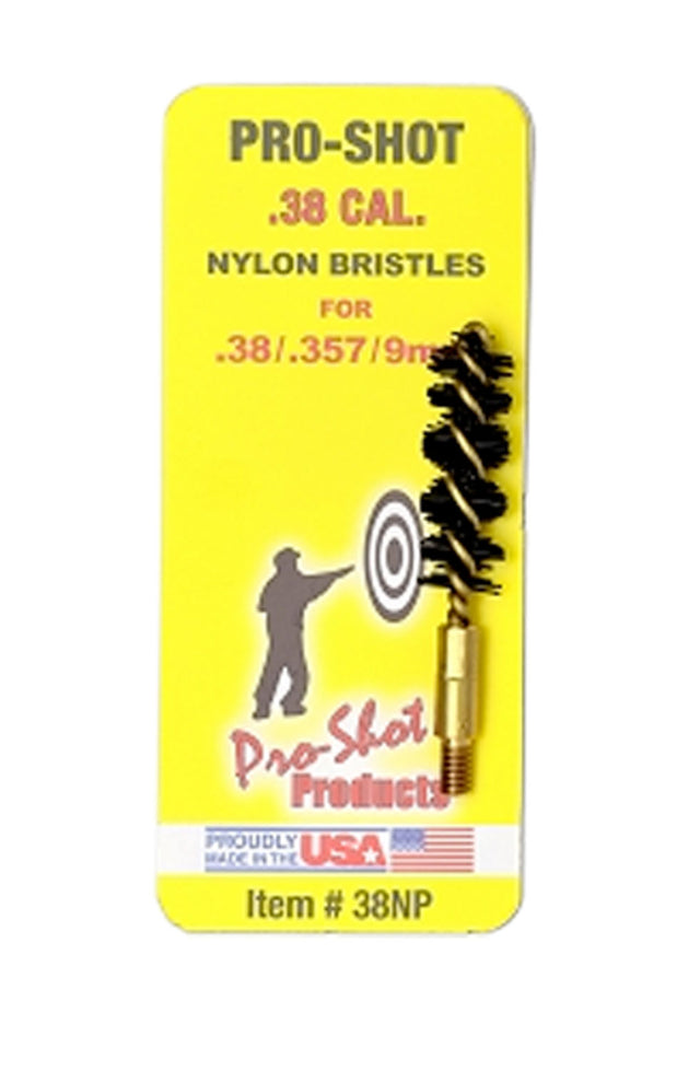 Pro-Shot 38NP Bore Brush 9mm Pistol #8-32 Thread Nylon Bristles Brass Core