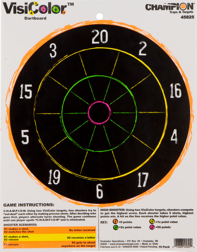 Champion Targets 45825 VisiColor Dartboard Hanging Paper Multi Color 11"x14" Dart Board 10 Pack
