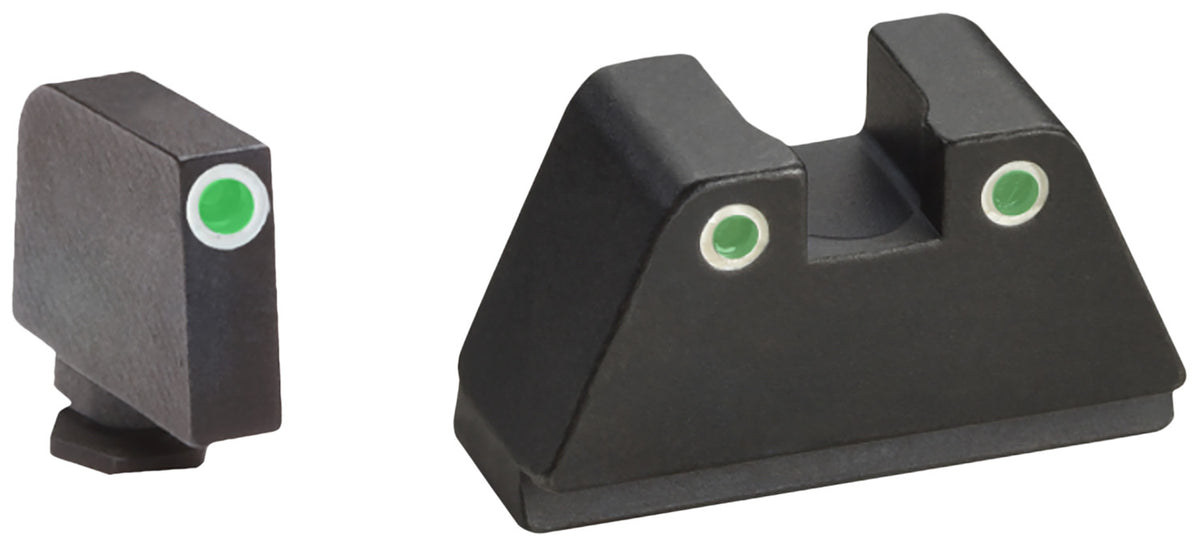 AmeriGlo GL329 Optic Compatible Sight Set for Glock XL Tall Green Tritium White Outline Front Sight-Green Tritium White Outline Rear Sight