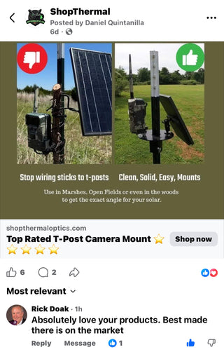 Patented T-Post Trail Camera & Solar Panel Mount — 1 Articulating Arm | ShopThermalOptics | Accessories